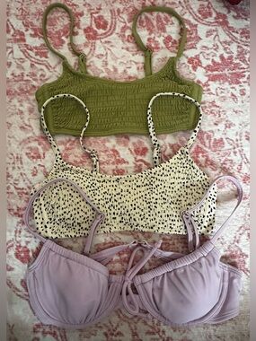 Target Women's Olive Green, Cream Speckled & Lavender Bikini Tops Set